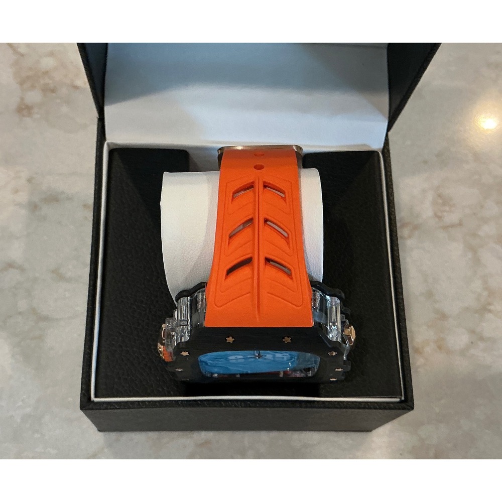 Carbon Fiber Apple Watch Case 44/45/46/49mm Orange Band Double Vision - Picture 9 of 12